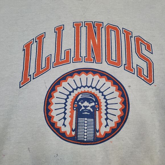 VTG Illinois Chief Sleeveless Cut Off Sweatshirt XL Boxy Cropped Fit - Picture 2 of 9